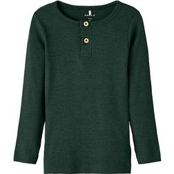 Name It Rib Button Long Sleeved Top - Pine Grove (13198045-925484)