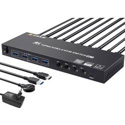Kceve USB 3.0 KVM Switch HDMI 4 Ports, 4K@60Hz Simulation EDID KVM Switch 4 PC 1 Monitors, HDMI 2.0 KVM Switches Share 4 USB 3.0 Devices Wireless Mouse Keyboard Printer, Wired Remotel and 5 Cables