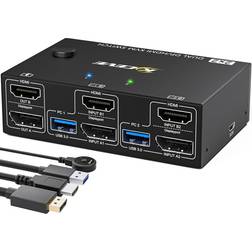 Kceve USB 3.0 KVM Switch Displayport + HDMI 2 Port, KVM Switch Dual Monitor 4K@60Hz, KVM Switch 2 PC 2 Monitor with 4 USB 3.0 ports for 2 computers Share mouse, keyboard and monitor