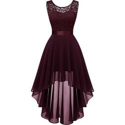 Berylove Women Elegant Vokuhila Cocktail Dress - Burgundy