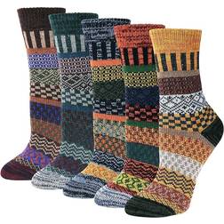Justay Women's Thicker Thermal Knitting Socks 5-pack - Red/Brown/Green/Blue/Dark Blue
