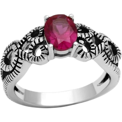 Alamode Jewelry High Polished Ring - Silver/Ruby