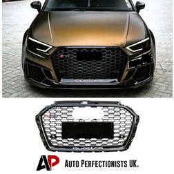 Auto Perfectionists UK Audi RS3 Style A3 S3 8V Grille Gloss Black Honeycomb Mesh Grill