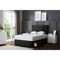 DS Living Amelia Black Upholstered Panel Divan Bed with Two Drawers - One Size