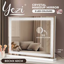 Emitto Tabletop Touch Crystal Vanity Mirror Makeup Bluetooth USB LED Large