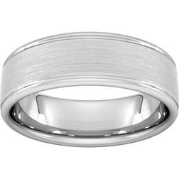 Goldsmiths D Shape Grooves Wedding Ring - Silver