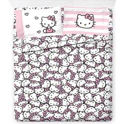 Jay Franco Hello Kitty Pink Stripes & Hearts Full Size Sheet Set 4 Piece Duvet Cover Pink, White (243.8x205.7cm)