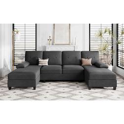 Shintenchi Sectional Couches Black Sofa 106.3" 4 Seater