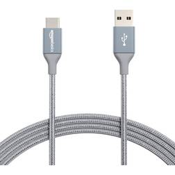 Amazon Basics Double Braided Nylon USB-C to USB-A 2.0 Fast Charging Cable, 3A 10-Foot, Dark Gray