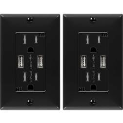 Topgreener 3.6A USB Wall Outlet Charger, 15A Tamper-Resistant Receptacles, Compatible with iPhone SE/11/XS/XR/X/8, Samsung Galaxy S20/S10/S9/Note, LG, HTC & More, TU2153A-BK-2PCS, Black, 2 Pack