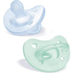 Chicco PhysioForma 100% Soft Silicone One Piece Pacifier for Babies 0-6 Months BPA & Latex Free Reusable Case Blue/Green, 2pk