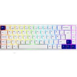 Akko 3068B Plus RGB Mechanical, ISO-Nordic QWERTY Layout 60% Compact Mini Gaming Keyboard, 3 Modes/Hot-Swappable/PBT Keycaps/Cherry Profile, CS Jelly Pink Linear Switch (Blue on White)