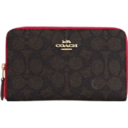 Coach Medium Id Zip Wallet In Signature Canvas - Gold/Walnut/Bold Red