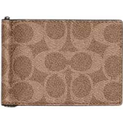 Coach Slim Money Clip Billfold Wallet In Signature Canvas - Qb/Tan/Black