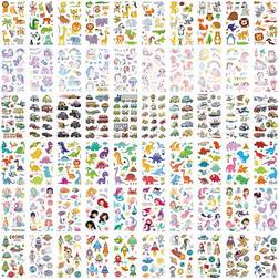 ECHOCUBE 60 Waterproof Fake Tattoo Sticker Set with Dinosaur Animal Space Unicorn Mermaid Car Theme