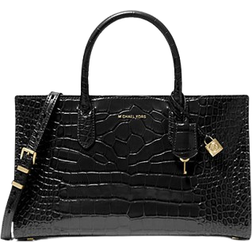 Michael Kors Scarlett Medium Crocodile Embossed Patent Leather Satchel - Black