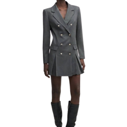 Shein BIZwear Women Spring/Summer Solid Color V-Neck Long Sleeve Elegant Casual Mini Blazer Dress