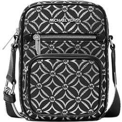 Michael Kors Jet Set Medium Metallic Logo Jacquard Crossbody Bag - Black/Silver