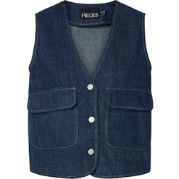 Pieces Fabia Denim Vest - Dark Blue