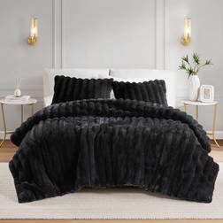 Madison Park Jasmine Faux Fur Bedspread Black (264.2x228.6cm)