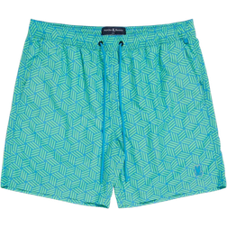 Psycho Bunny Mens Jasper Printed Drawstring 5.75" Swim Trunks - Green Gecko