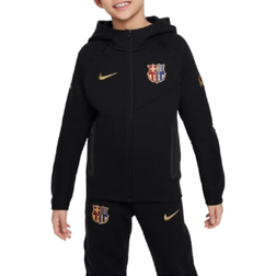 Nike Older Kid's FC Barcelona Tech Fleece Soccer Full Zip Hoodie - Black/Club Gold (FN8500-011)