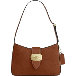 Coach Eliza Shoulder Bag With Zipper Closure In Suede - Gold/Sienna