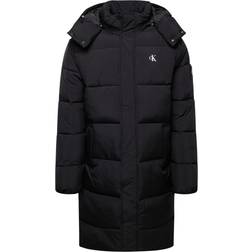 Calvin Klein Quilted Nylon Coat in Crinkled Look with Hood - Black