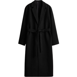 H&M Brushed-Finish Tie-Belt Coat - Black