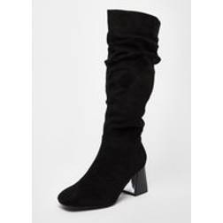 Quiz Black Wide Fit Knee High Faux Suede Block Heel Boots
