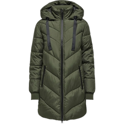 JdY Chevron Hooded Padded Coat - Khaki