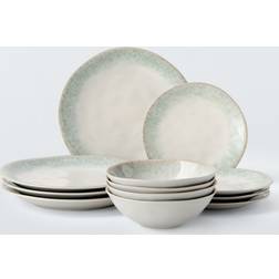 John Lewis Cove Stoneware Dinnerware 12 Piece - Pale Green Dinner Set 12pcs