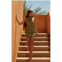PrettyLittleThing High Neck Cowl Backless Bodycon Dress - Khaki