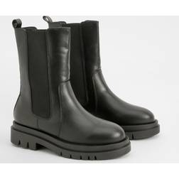 boohoo Womens Wide Fit Calf High Chunky Sole Chelsea Boots - Black