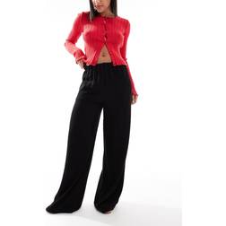 Bershka Drawstring Waist Wide Leg Trousers - Black