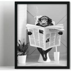 Biufo Biufo Monkey on Toilet Canvas Wall 8" x 10" Framed Art 8x10"