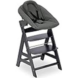 Hauck Alpha Newborn Set Plus Baby Holz Hochstuhl ab Geburt (FSC -Zertifizierte Buche) inkl. Aufsatz für Neugeborene mit Liegeposition, Mitwachsend, Höhenverstellbar (Dark Grey)