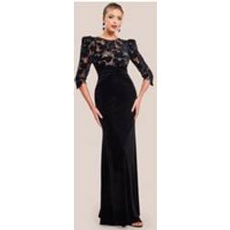Goddiva Scalloped Velvet Crochet Maxi Dress - Black