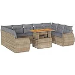 vidaXL 10-tlg Garten-Sofagarnitur mit Kissen Beige Poly Rattan Lounge-Set