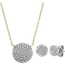 Fossil Glitz Disc Two Tone Necklace and Earrings Set - Gold/Silver/Transparent