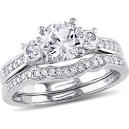 1/3 Carat (ctw) Lab-Created White Sapphire with Diamond Bridal Wedding Set Engagement Ring in 10K White Gold