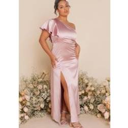 Quiz Satin One Shoulder Maxi Dress - Pink