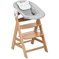 Hauck Alpha Newborn Set Pre Baby Holz Hochstuhl ab Geburt (FSC -Zertifizierte Buche) inkl. Aufsatz für Neugeborene, Mitwachsend, Höhenverstellbar (Nature Grey)