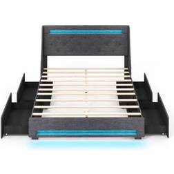 Costway Queen Size Upholstered Platform Bed Frame - Grey