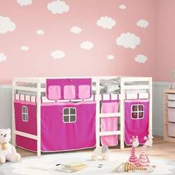 vidaXL Højseng Med Gardiner 90 x 190 cm Massivt Fyrretræ Pink