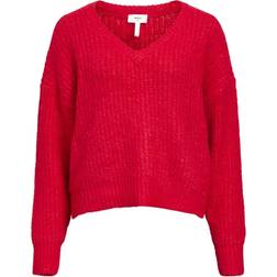 Object Objmilu LS LO V-Neck Knit - Röd