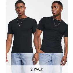 ASOS DESIGN Essential 2 Pack Muscle Fit T-Shirts - Black