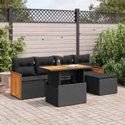 vidaXL 6 Piece Garden Sofa with Cushions - Black Poly Rattan Outdoor Lounge Set