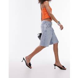 Topshop Loose Fit Denim Jort - Bleach/Blue