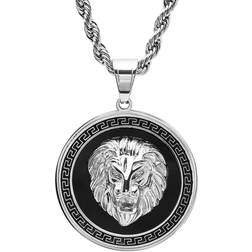 Steeltime Lion Head Pendant Necklace - Silver/Black